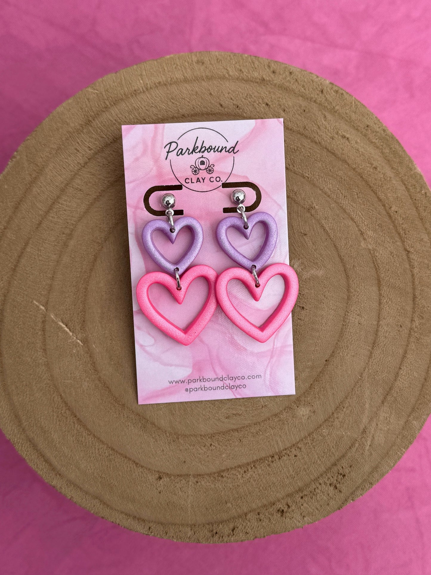 Double Heart Dangle Earrings – Pink & Lavender