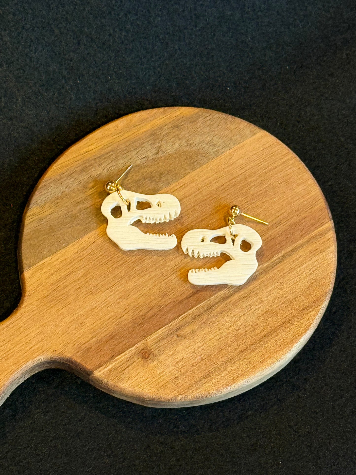 Jurassic Park Inspired Fossil Earrings | T-Rex Skull Dangles | Dinosaur Theme Park Style | Lightweight Polymer Clay Earrings