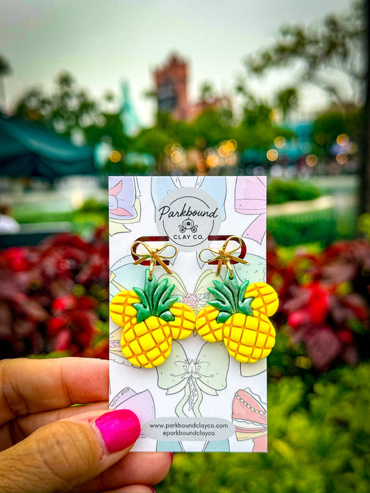 Pineapple Mouse Earrings | Tropical Disney Vibes | Lightweight Polymer Clay | Parkbound Clay Co