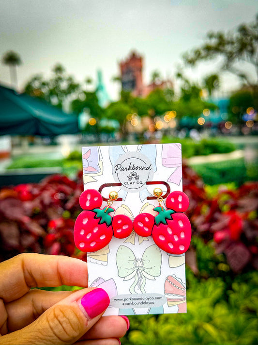 Strawberry Mouse Earrings | Sweet Summer Style | Lightweight Polymer Clay | Disney-Inspired