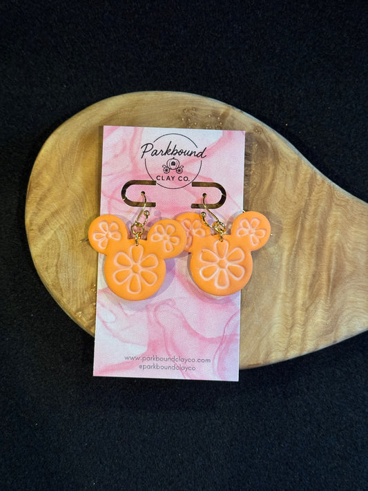 Orange Blossom Mouse Earrings | Spring Citrus Polymer Clay Dangles | Park Day Outfit Idea | Lightweight Handmade Earrings