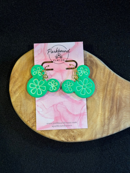 Lime Citrus Mouse Earrings | Floral Polymer Clay Dangles | Spring Disney Vibes | Handmade Lightweight Earrings