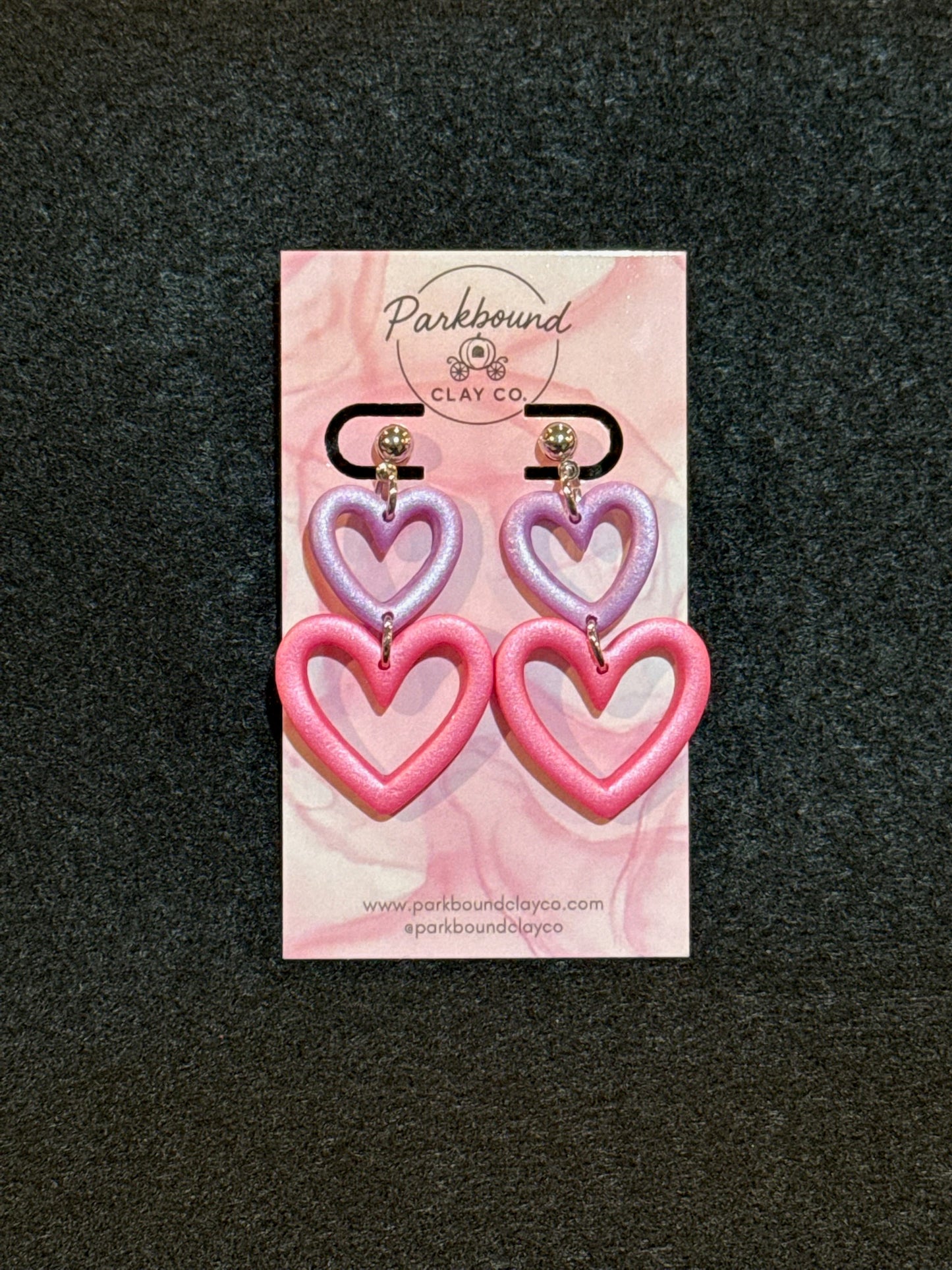Double Heart Dangle Earrings – Pink & Lavender