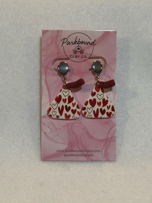 Chocolate Kiss Inspired Earrings, Valentine Heart Polymer Clay Dangle Earrings