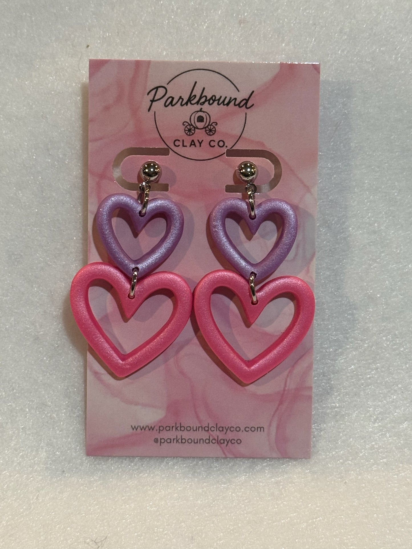 Double Heart Dangle Earrings – Pink & Lavender