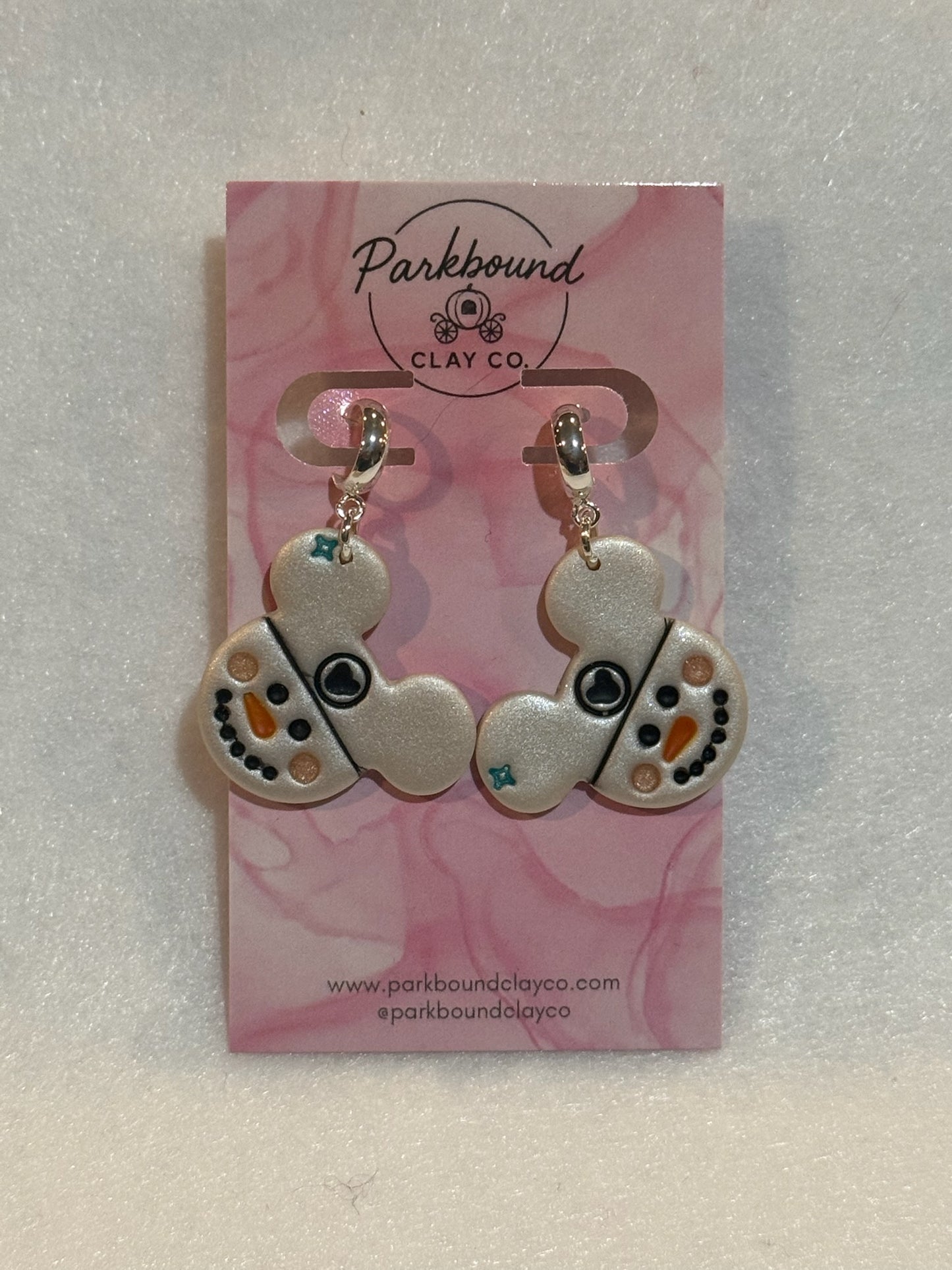 Snowman Mickey Earrings | Handmade Polymer Clay Earrings | Winter Disney Jewelry | Parkbound Clay Co