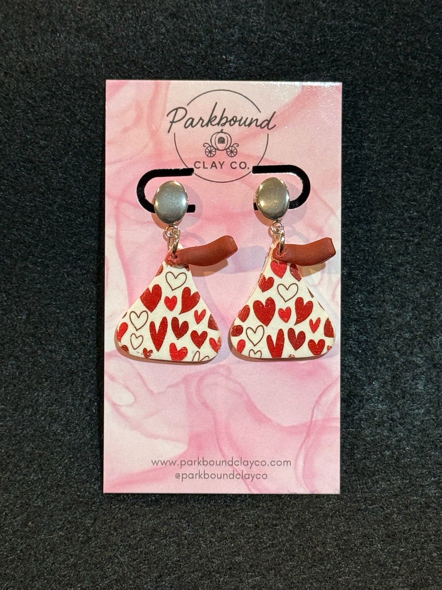 Chocolate Kiss Inspired Earrings, Valentine Heart Polymer Clay Dangle Earrings