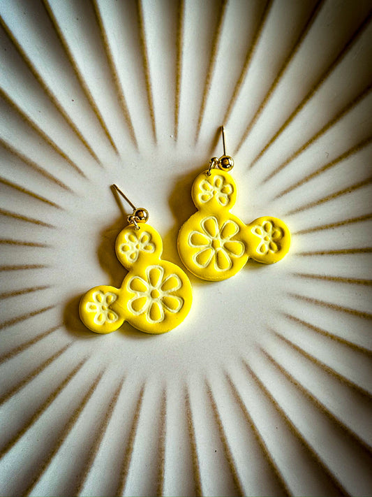 Lemon-Inspired Floral Mouse Earrings | Lightweight Polymer Clay | Summer Disney Vibes