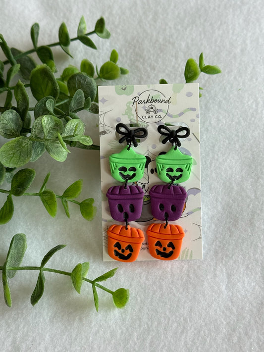 Trick-or-Treat Bucket Stack Earrings | Halloween Candy Pail Dangles