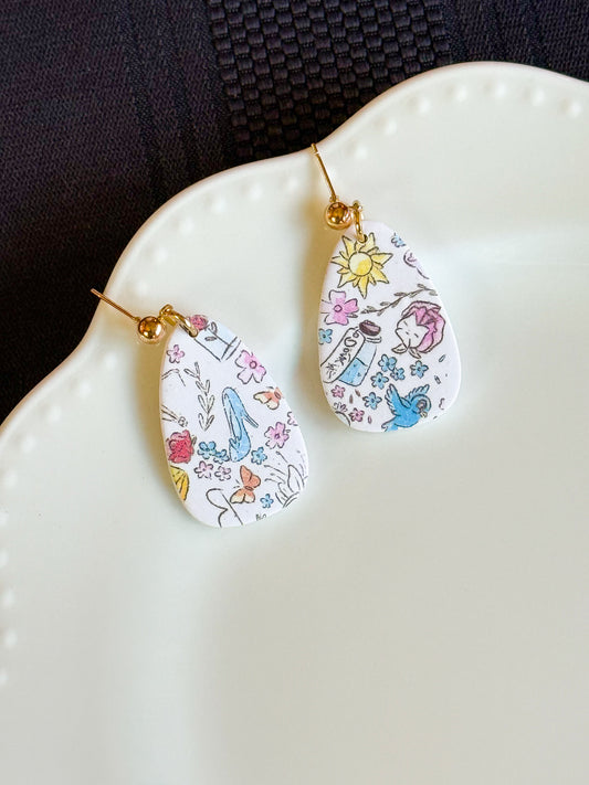 Storybook Sketch Dangle Earrings-Teardrop