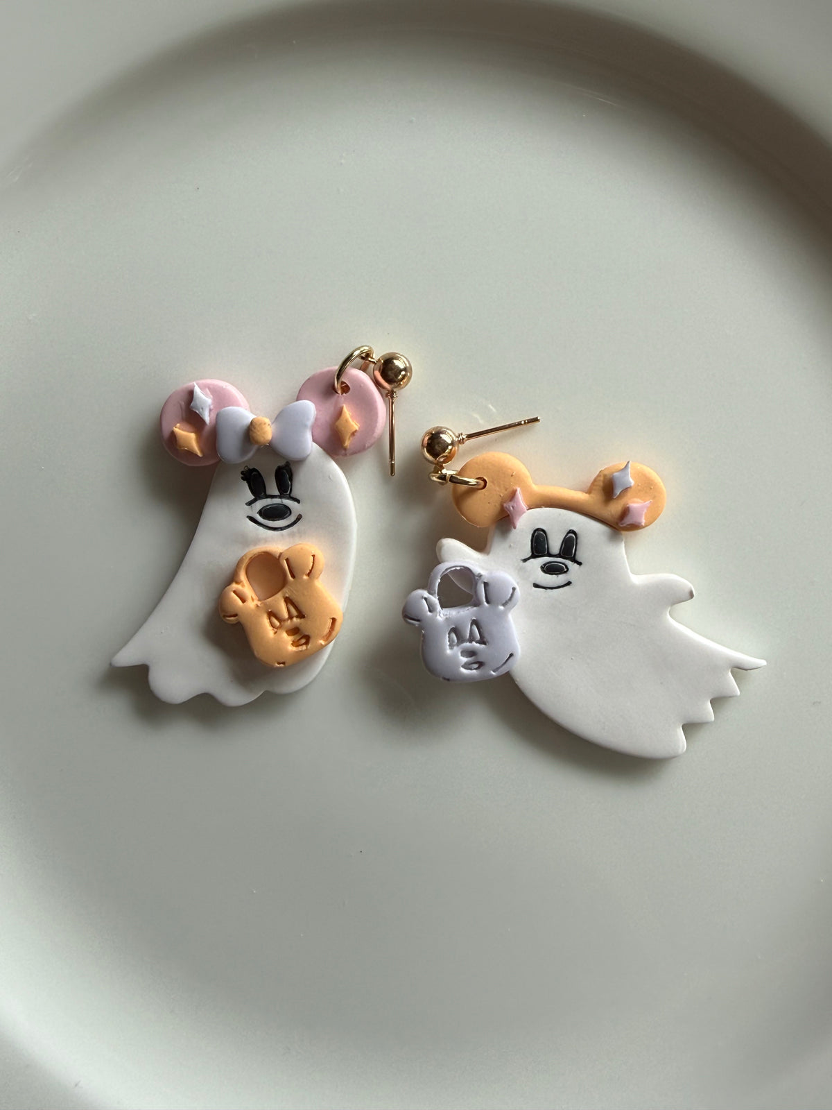 Cutie Ghostie Mouse Earrings | Handmade Polymer Clay Halloween Ghost Earrings | Spooky Cute Disney-Inspired Jewelry