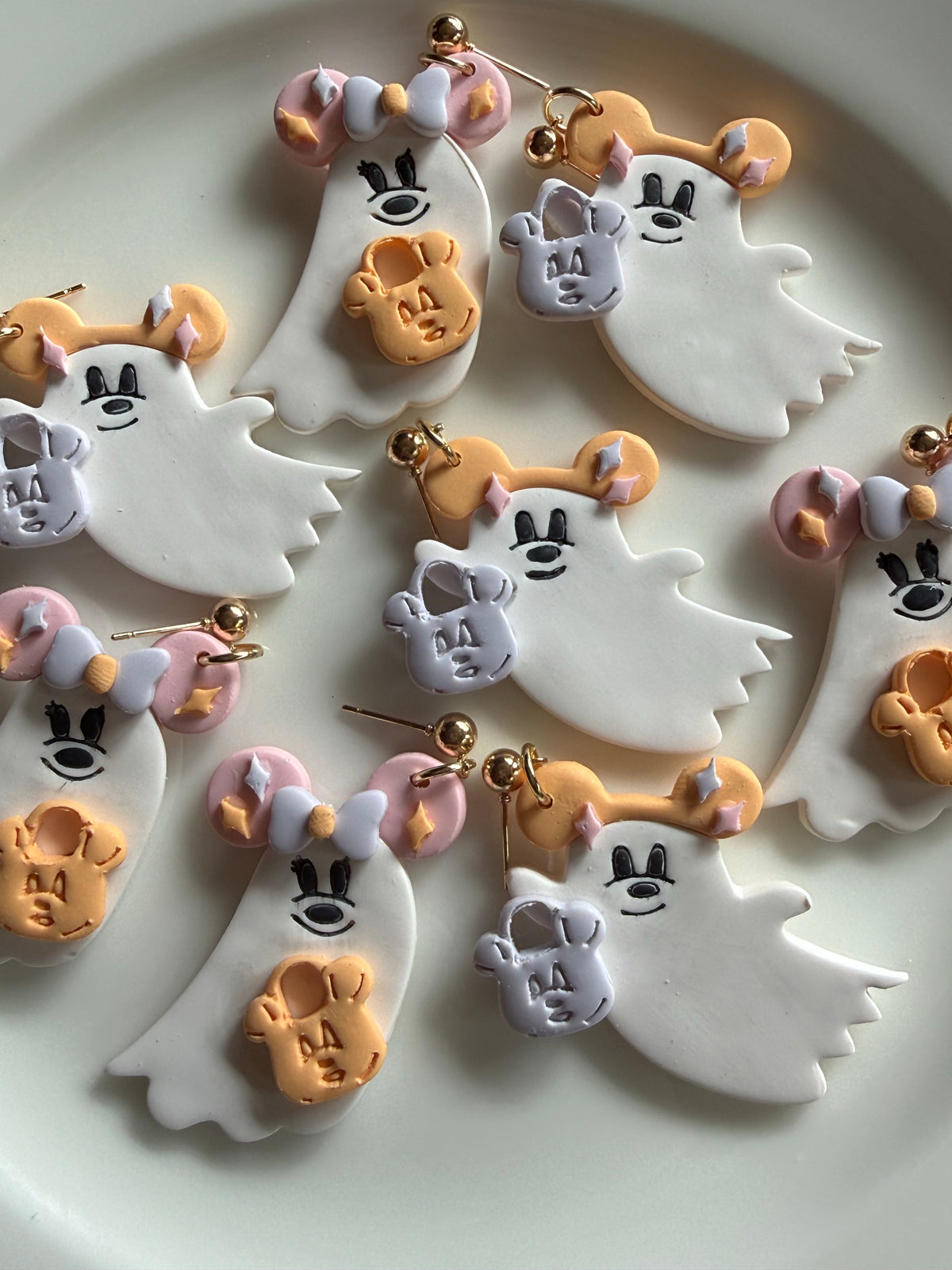 Cutie Ghostie Mouse Earrings | Handmade Polymer Clay Halloween Ghost Earrings | Spooky Cute Disney-Inspired Jewelry