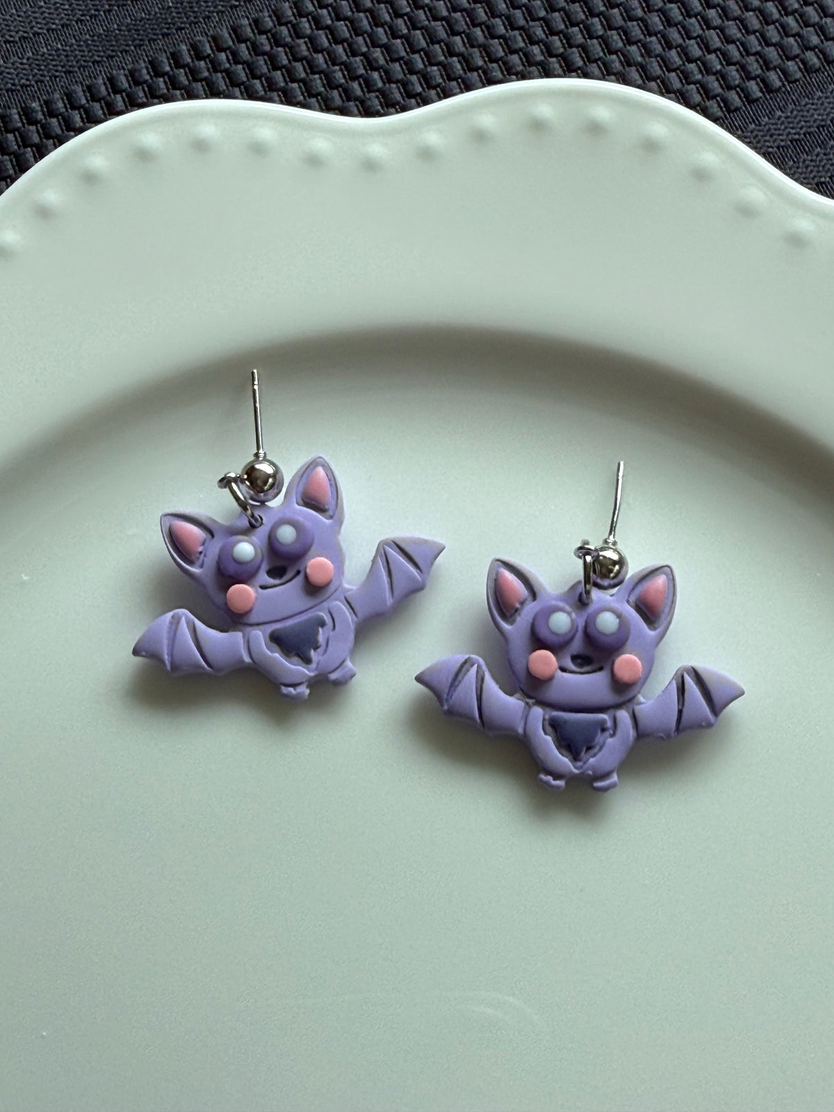 Cutie Bat Earrings | Handmade Polymer Clay Halloween Bat Earrings | Spooky Cute Lightweight Jewelry