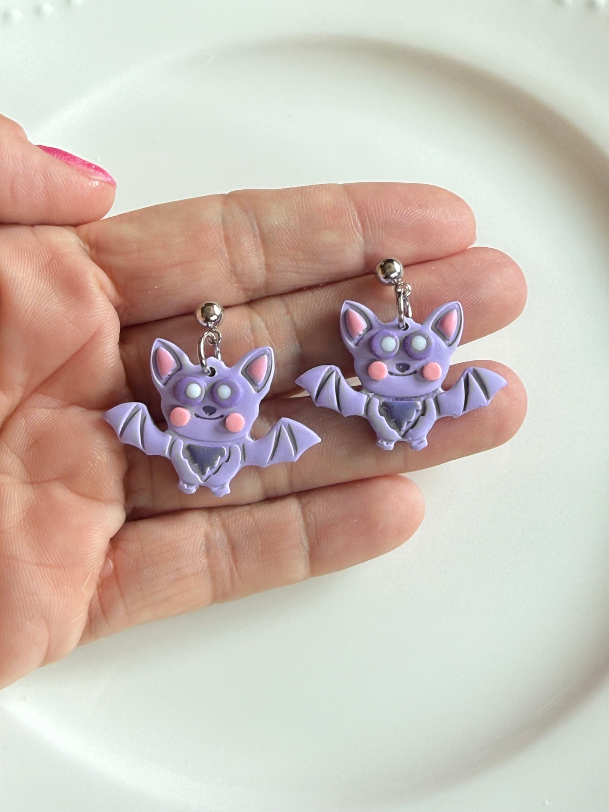 Cutie Bat Earrings | Handmade Polymer Clay Halloween Bat Earrings | Spooky Cute Lightweight Jewelry