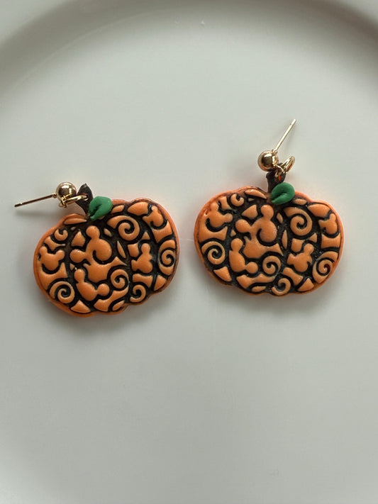 Mouse Pumpkin Earrings | Mickey Inspired Halloween Polymer Clay Earrings
