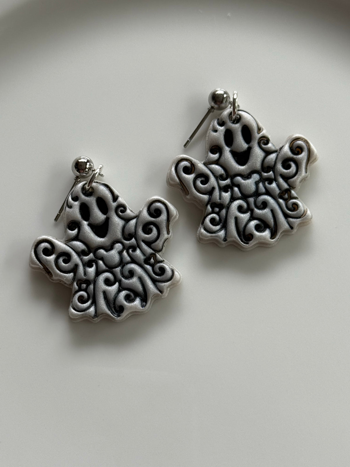 Swirly Ghost Earrings | Silver & Black Spooky Halloween Earrings