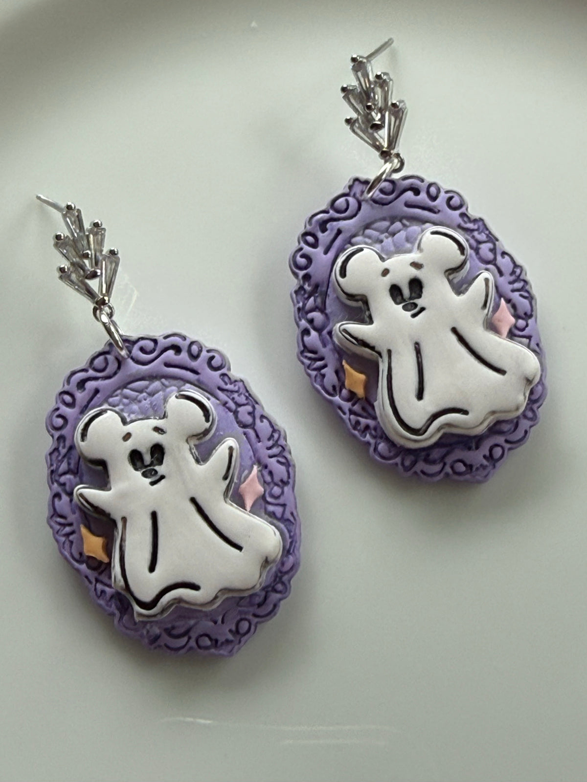 Mouse Ghost Cameo Earrings | Spooky Cute Purple Halloween Earrings