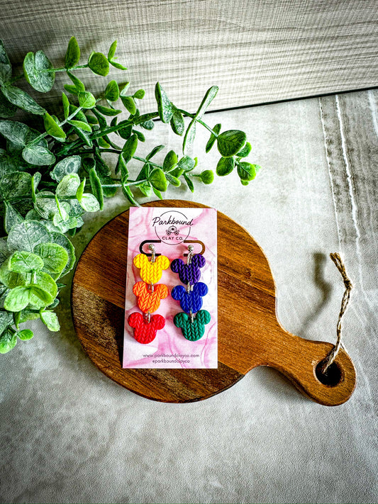Rainbow Knit Mouse Earrings